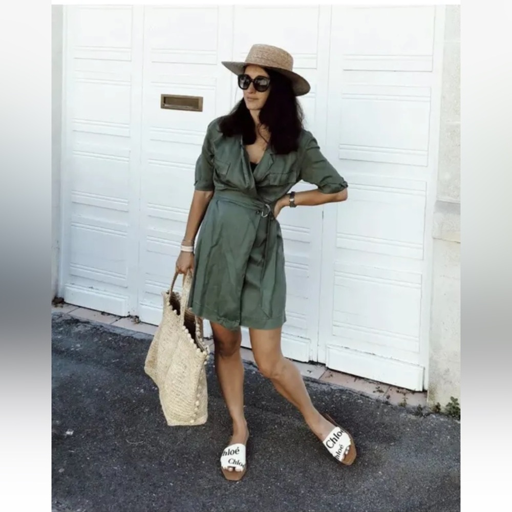 Zara green safari shirt dress nwt